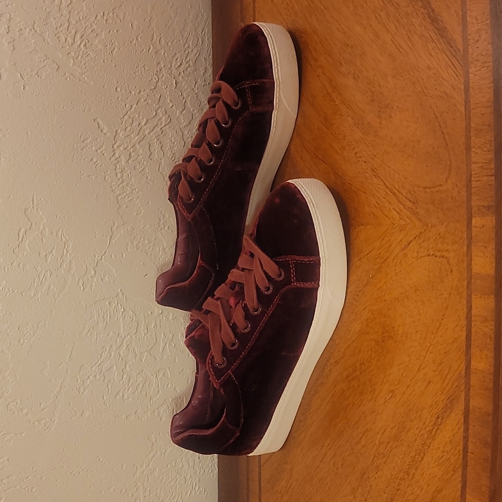 Circus by Sam Edelman Sz 6.5 Caprice Faux Velvet Cranberry lace up tennis shoes